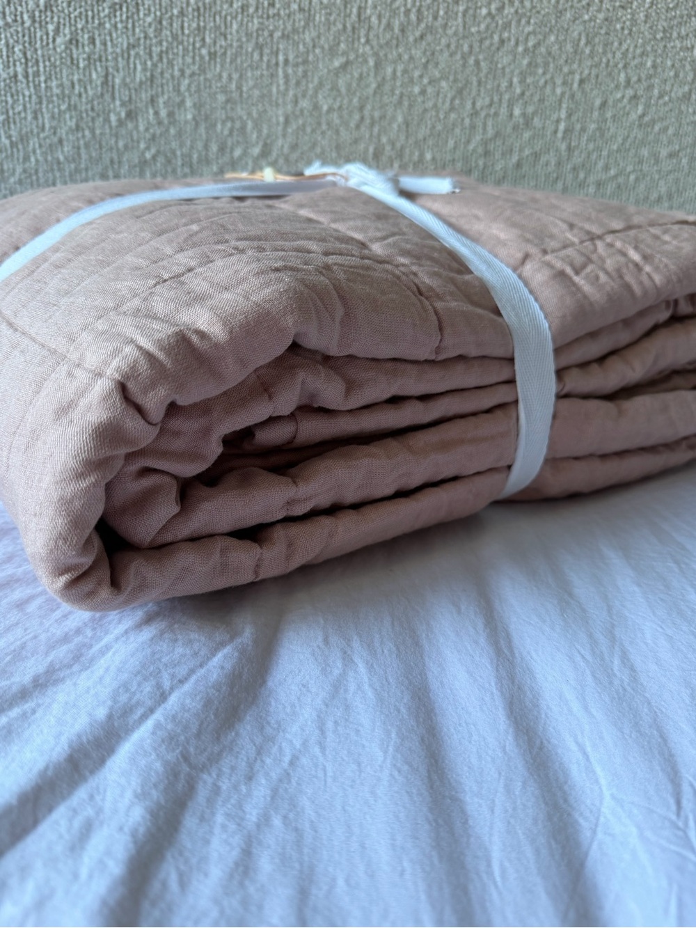 Quince Lightweight European Linen Box Quilt Full/Queen Dusty Mauve - Picture 6 of 9